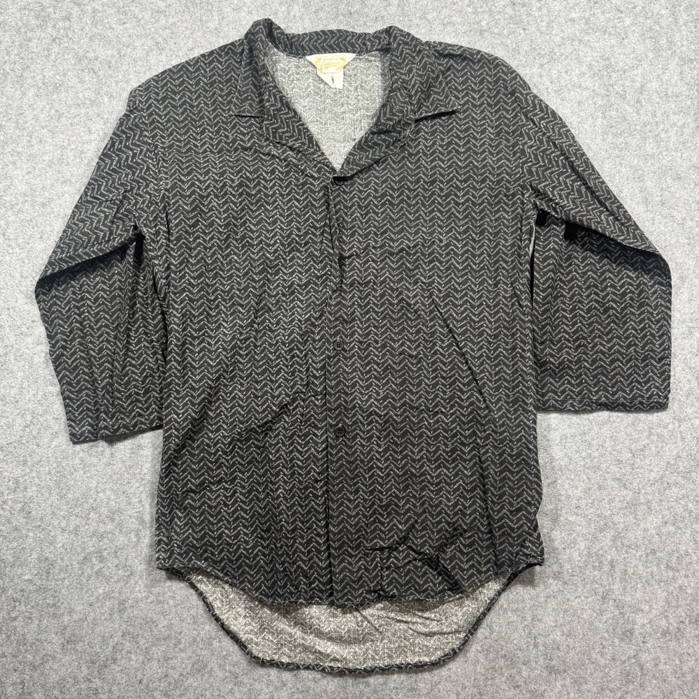 Styled in California Vintage Button Down Shirt 14 Black Zigzag Geometric Pattern